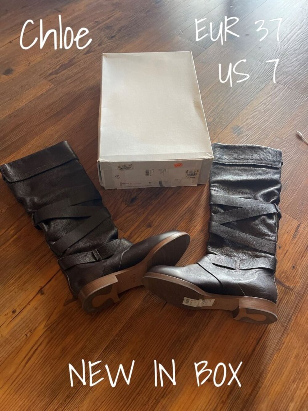 Chloe Boots Brown Leather Buckle Women's Size 37 EUR 7 US New In Box